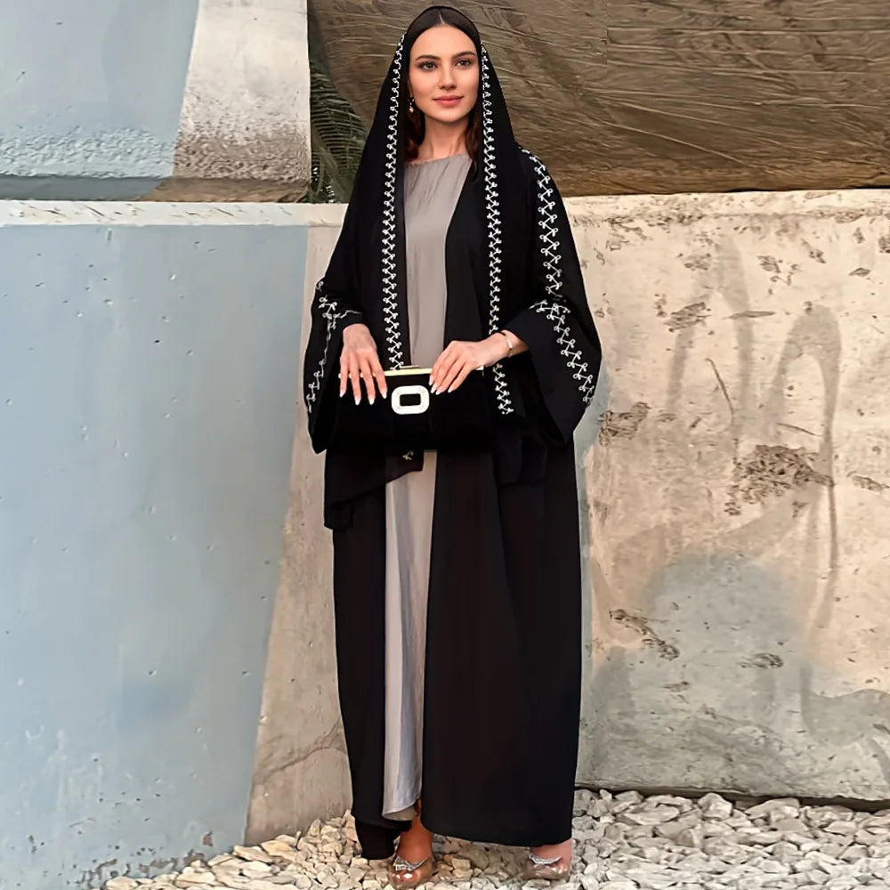 Kimono Abaya Noir à Broderie