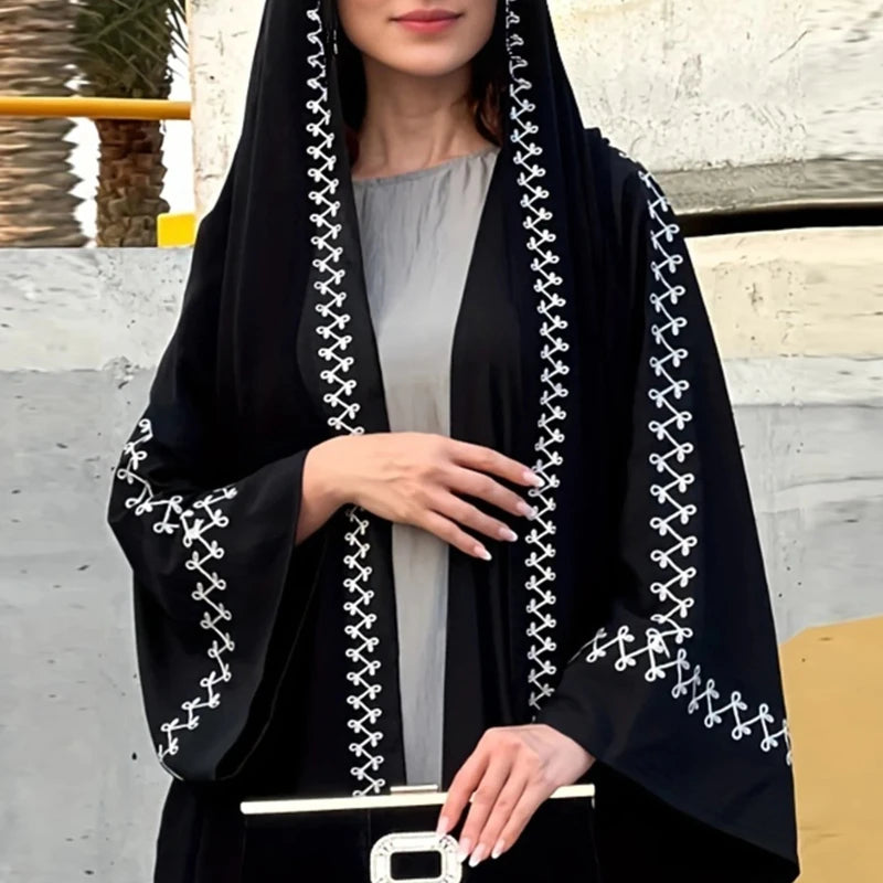 Kimono Abaya Noir à Broderie avec hajab
