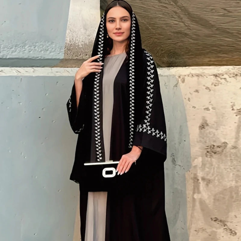 Kimono Abaya Noir à Broderie long