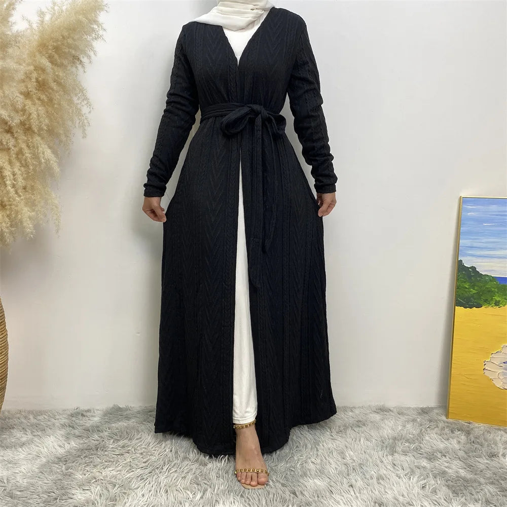 Kimono Abaya Noir Effet Tricot