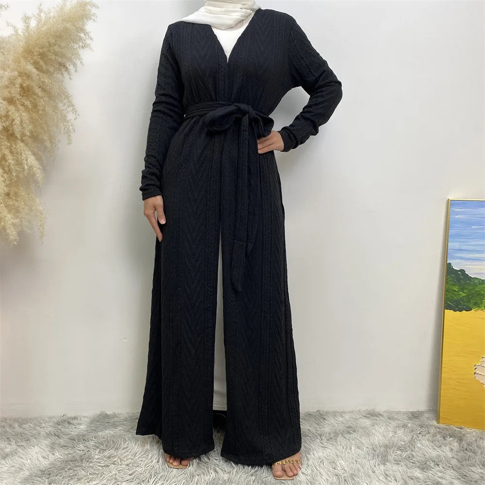 Kimono Abaya Noir Effet Tricot léger
