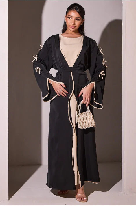 Kimono Abaya Noir à Noeuds