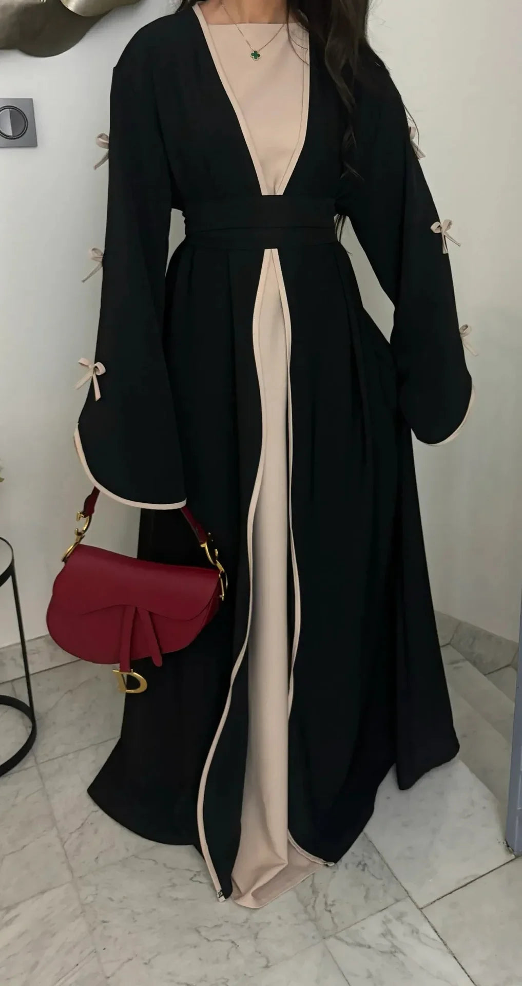Kimono Abaya Noir à Noeuds élégant