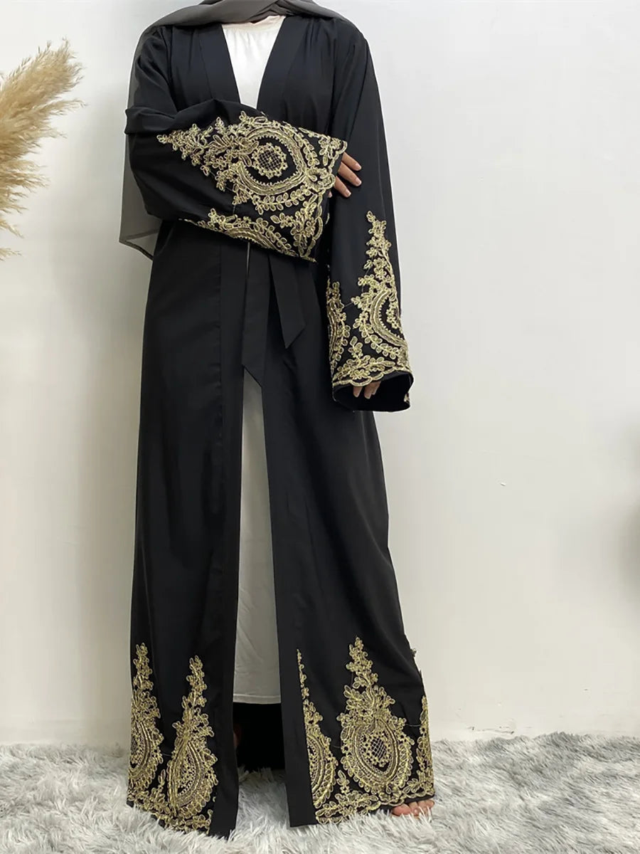 Kimono Abaya Noir et Doré long