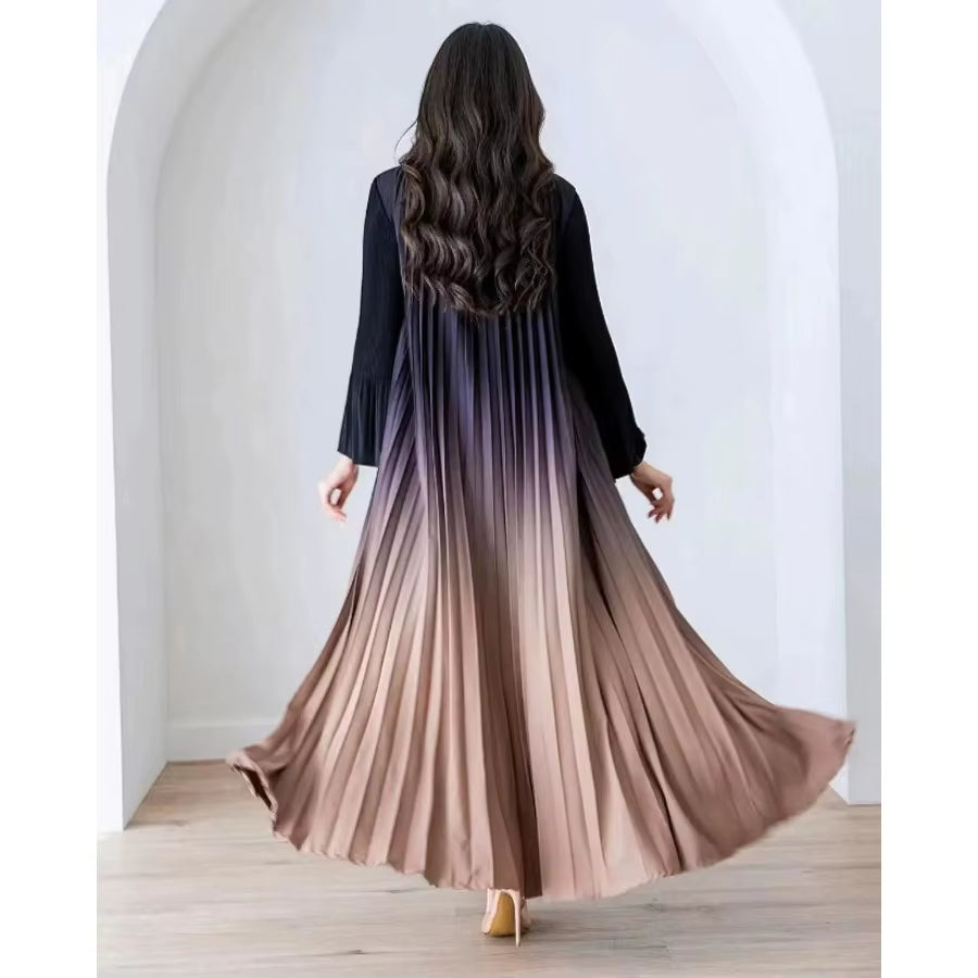 Kimono Abaya Plissé Beige et Noir long