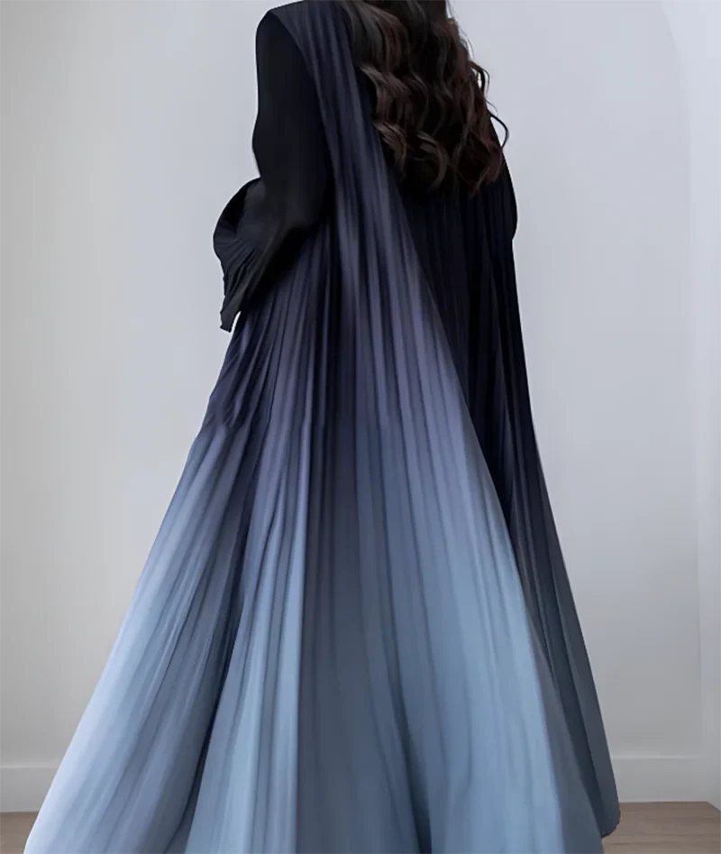 Kimono Abaya Plissé Bleu élégant