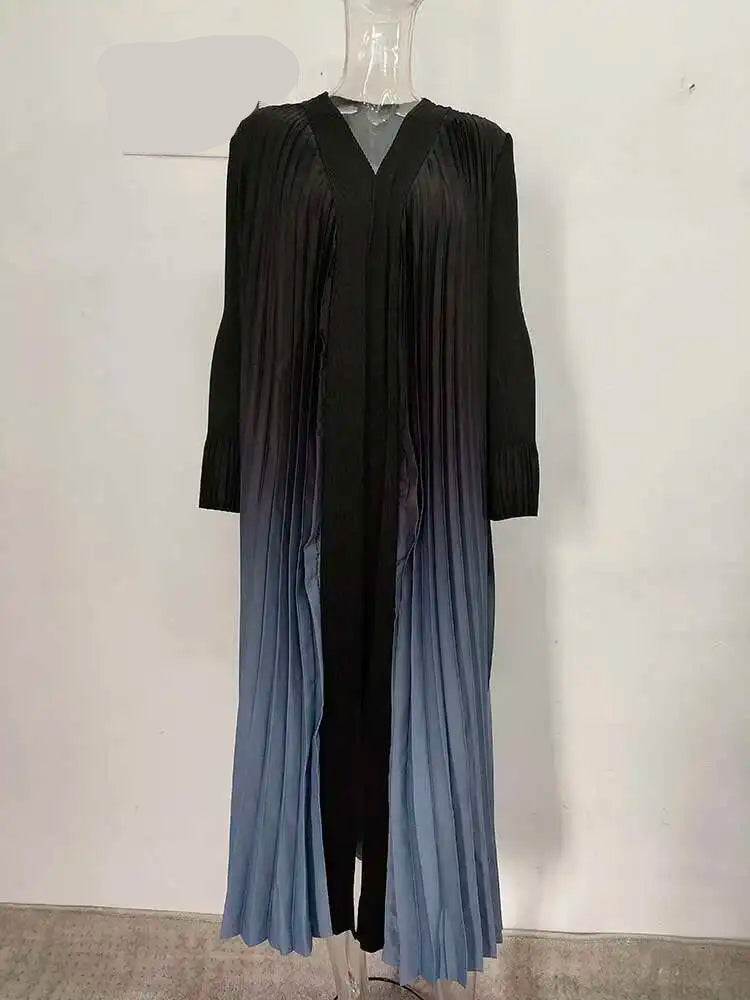 Kimono Abaya Plissé Bleu long
