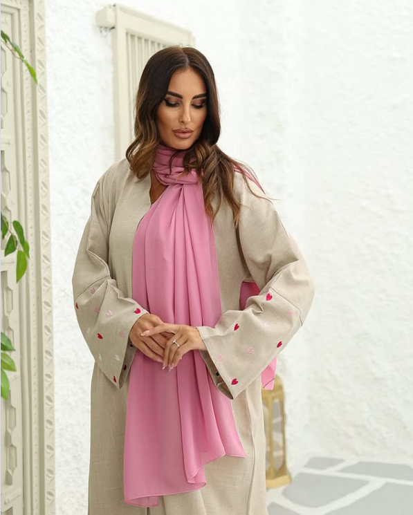 Kimono Abaya Respirant à Cœurs Roses long