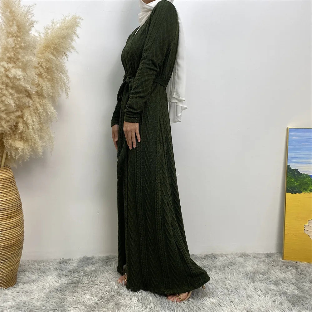 Kimono Abaya Vert Armé Décontracté fluide