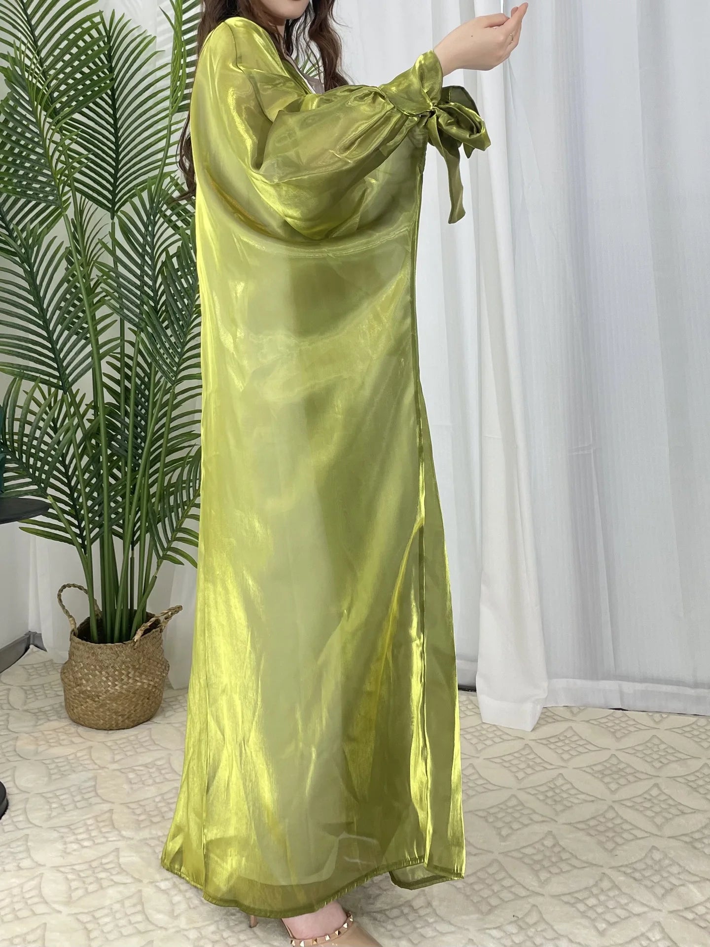 Kimono Abaya Vert Effet Transparent chic