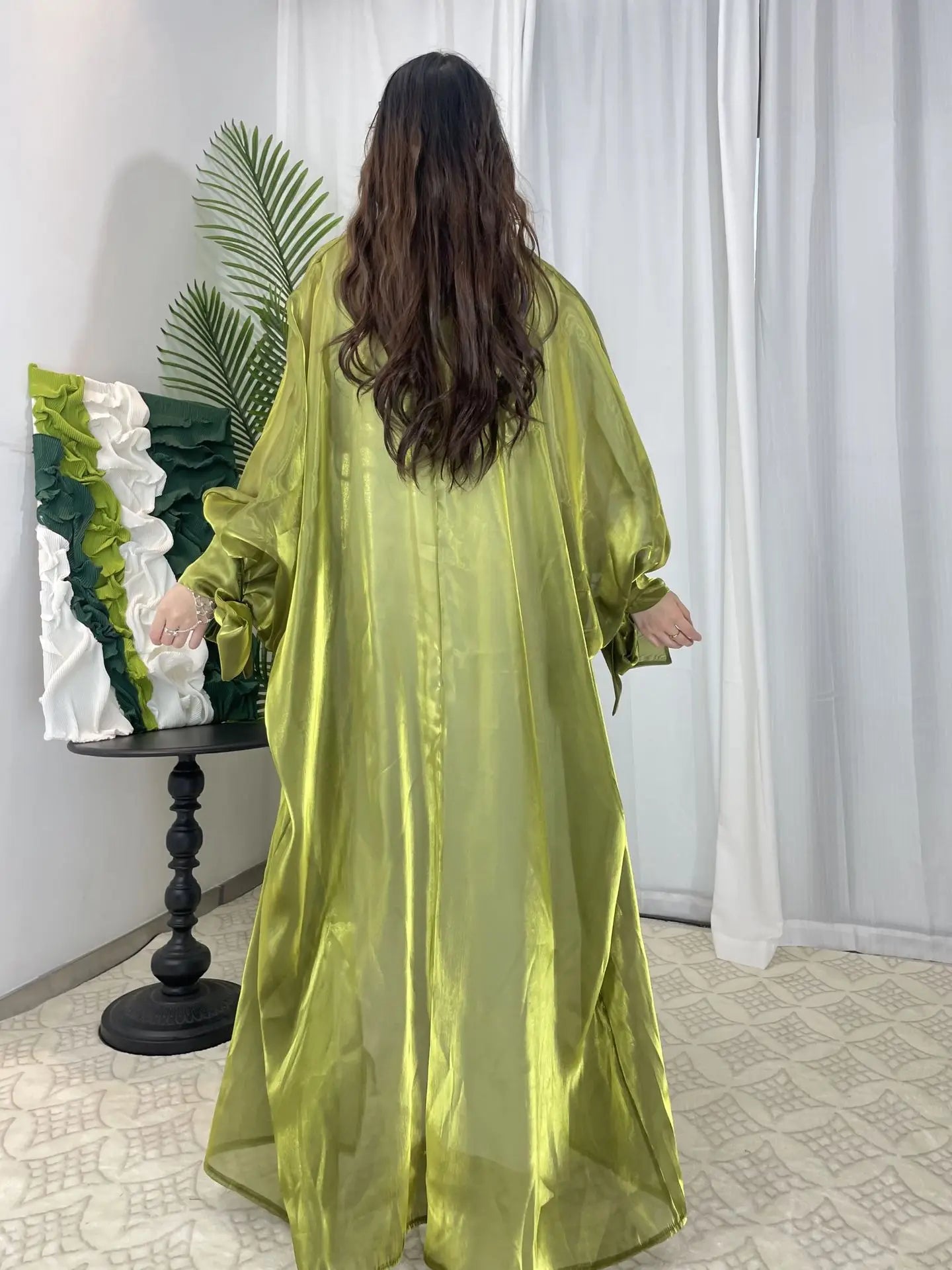 Kimono Abaya Vert Effet Transparent fluide
