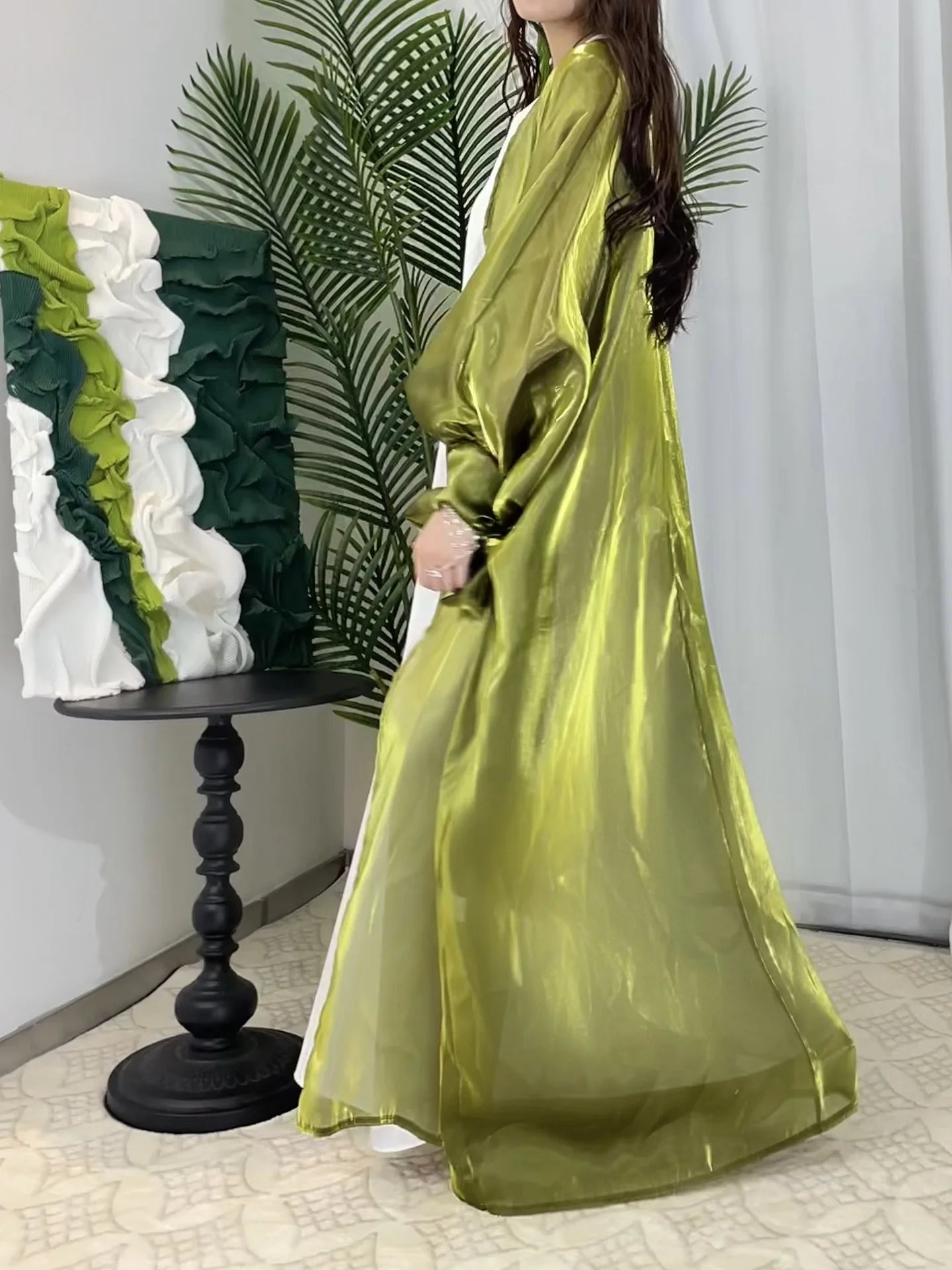 Kimono Abaya Vert Effet Transparent long