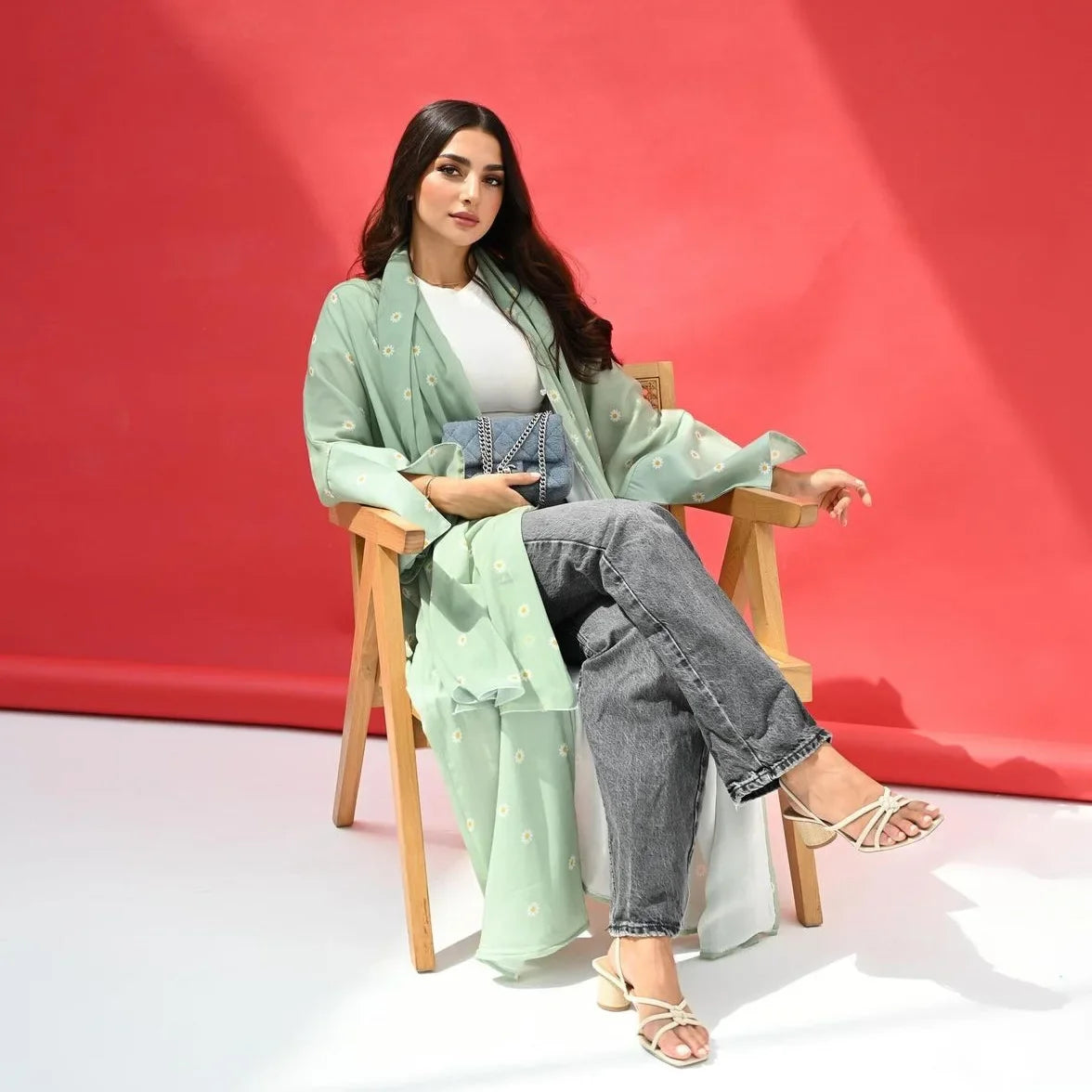 Kimono Abaya Vert à Fleurs chic