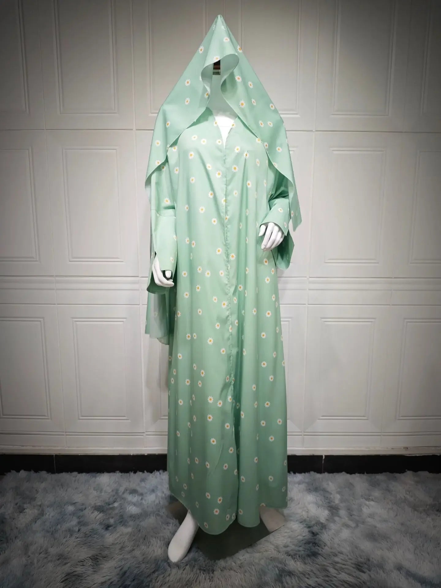 Kimono Abaya Vert à Fleurs long