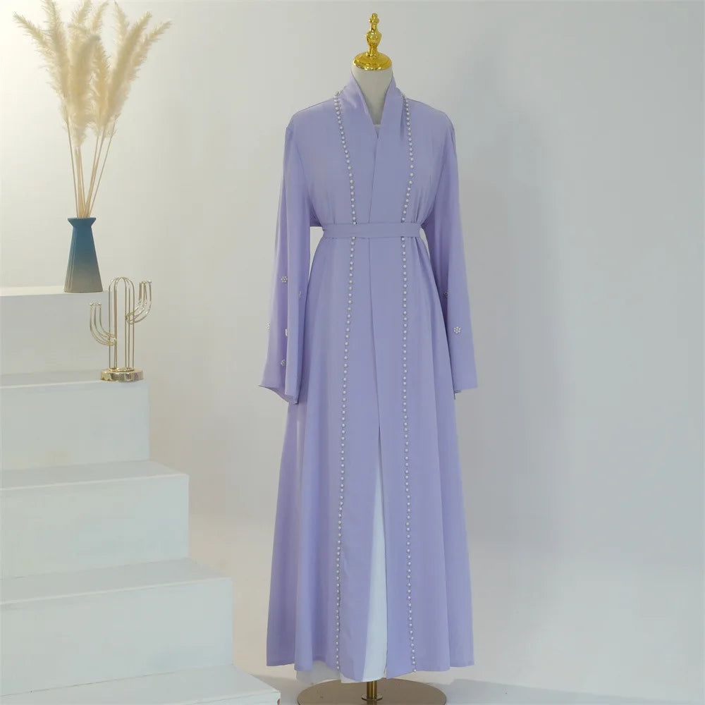 Kimono Abaya Violet à Perles de qualité