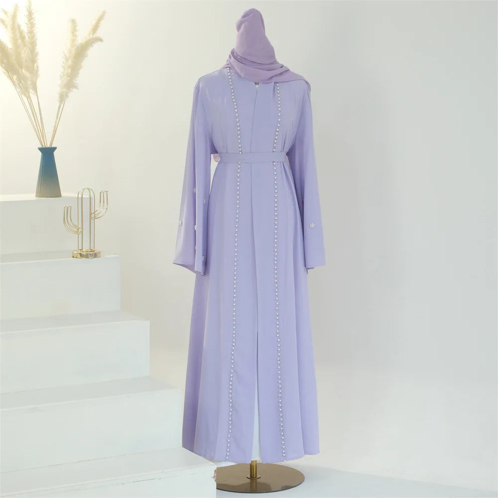 Kimono Abaya Violet à Perles long