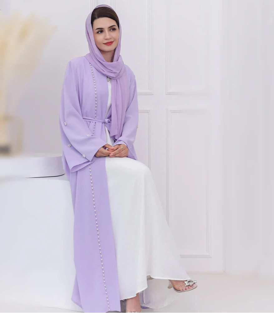 Kimono Abaya Violet à Perles stylé