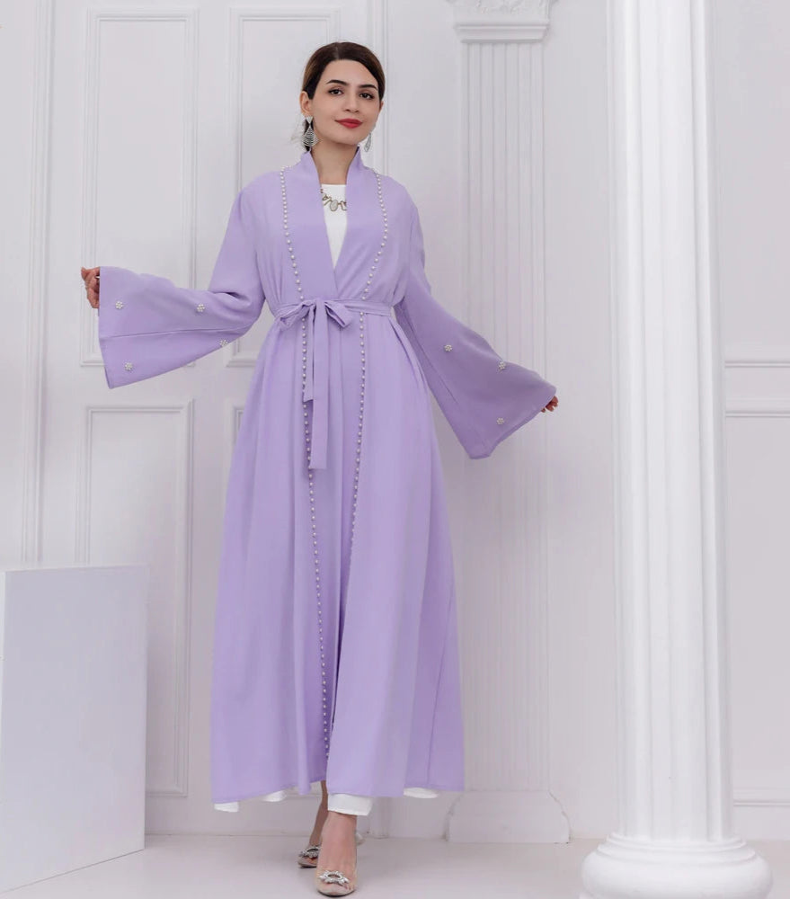 Kimono Abaya Violet à Perles tendance