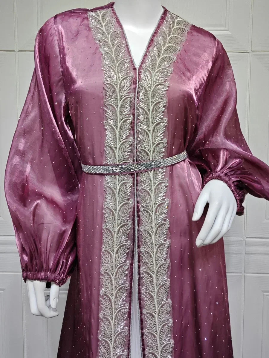 Kimono Abaya Violet Transparent avec Robe avec motif