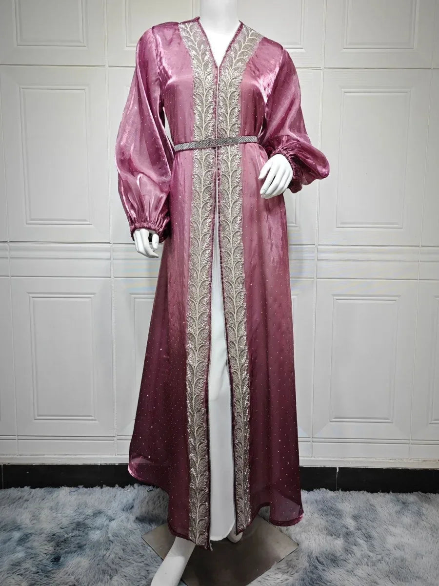 Kimono Abaya Violet Transparent avec Robe fluide