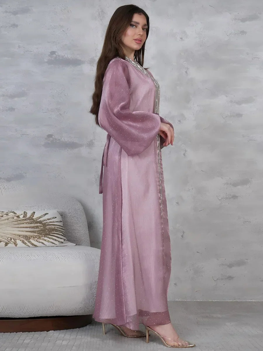 Kimono Abaya Violet Transparent avec Robe léger