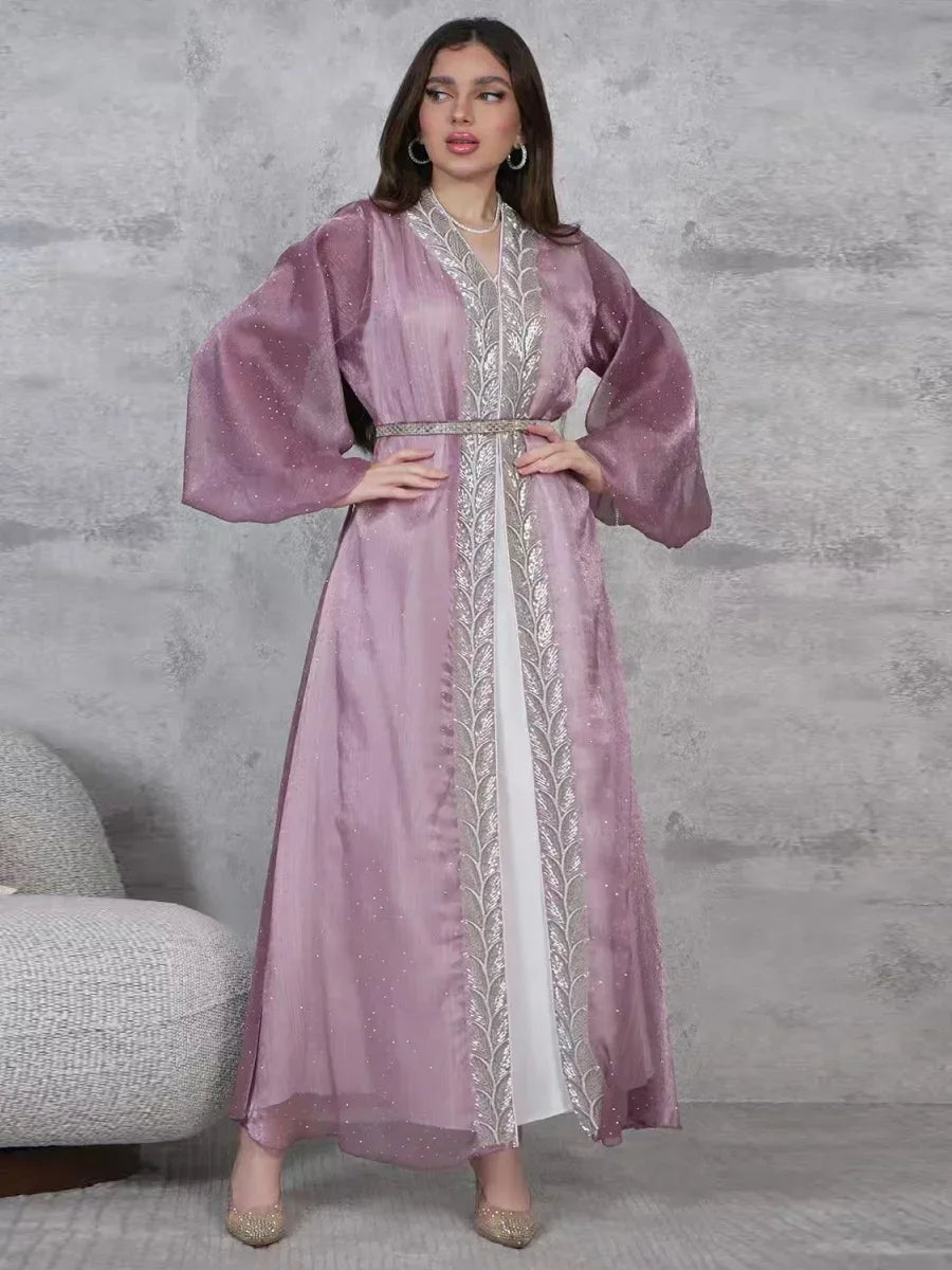Kimono Abaya Violet Transparent avec Robe long