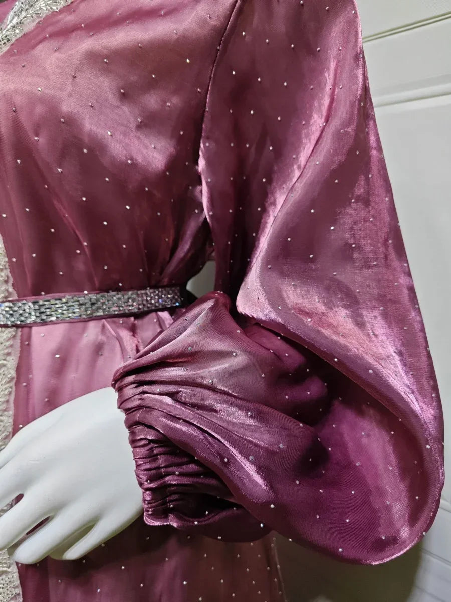 Kimono Abaya Violet Transparent avec Robe manche bouffante