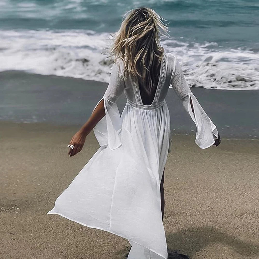 Kimono Bohème Blanc Dos Nu Élégante