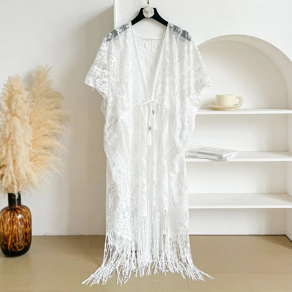 Kimono Boho Blanc à Franges Stylé