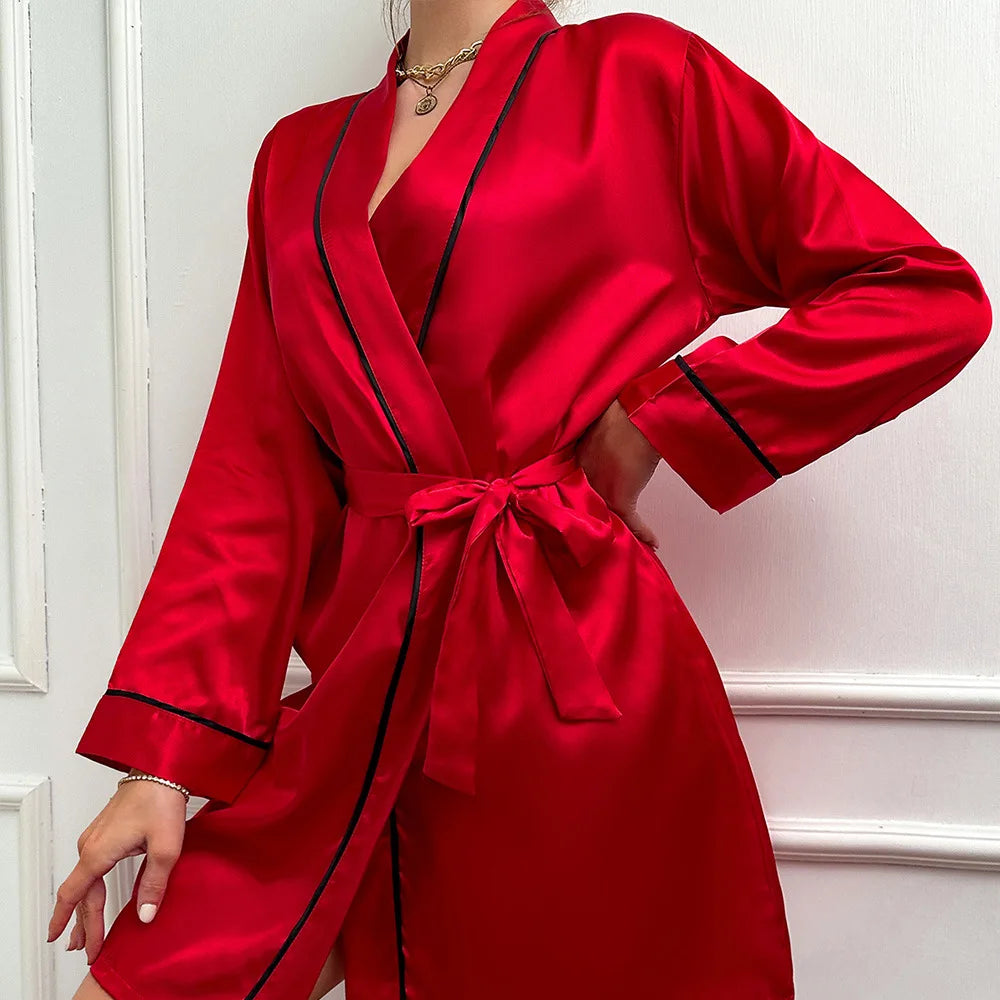 Kimono Court Femme Satin Rouge