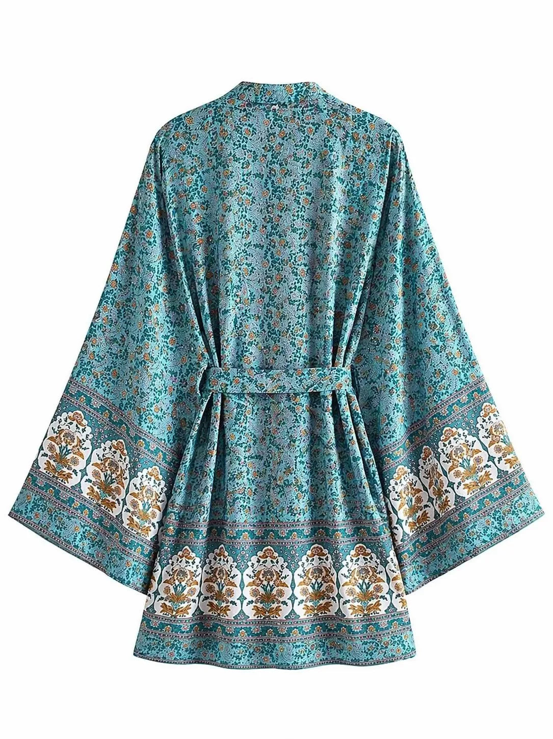 Kimono Court Fleuri Bleu Dos