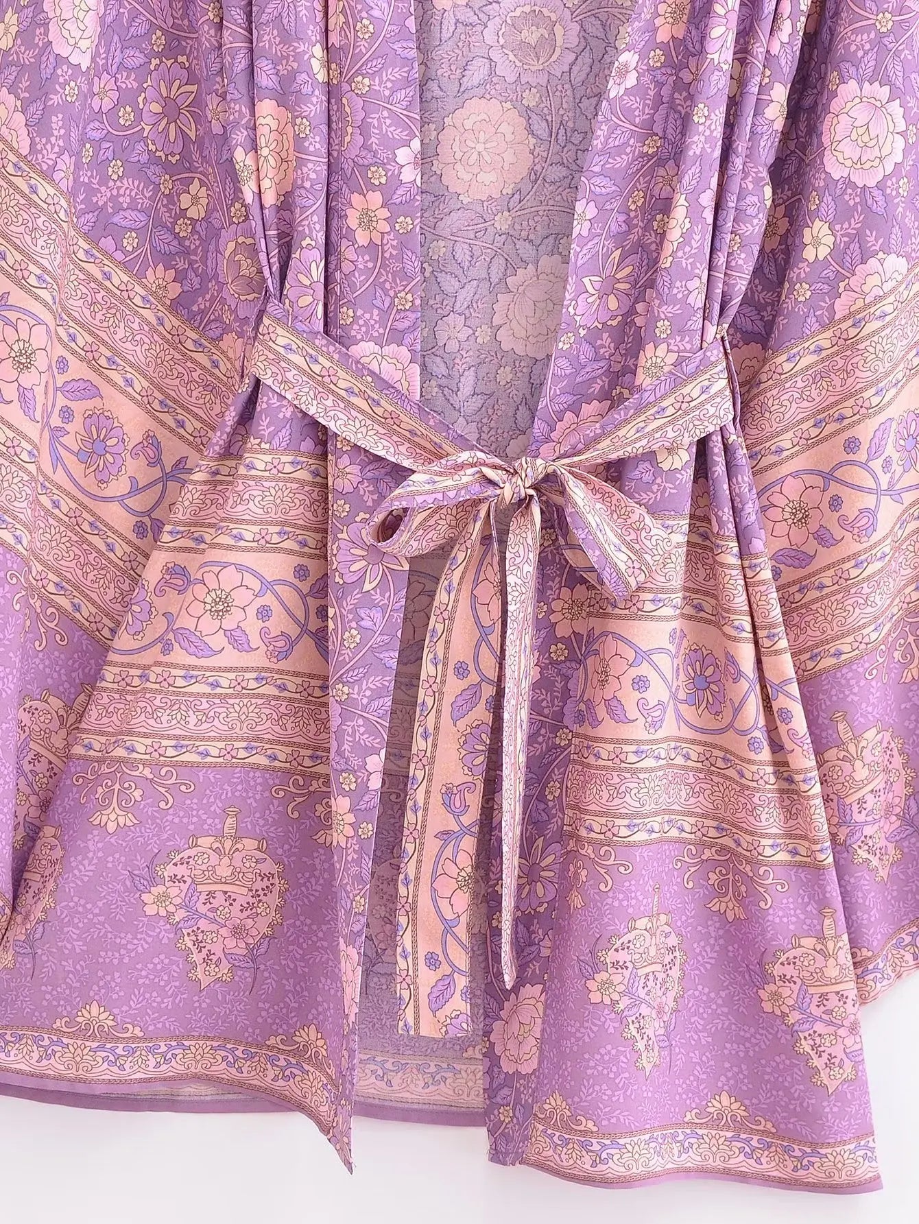 Kimono De Plage Mauve Fleuri léger