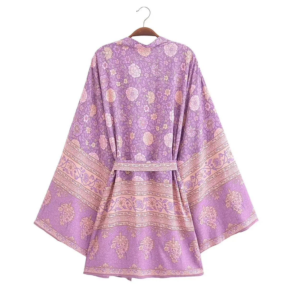 Kimono De Plage Mauve Fleuri tendance