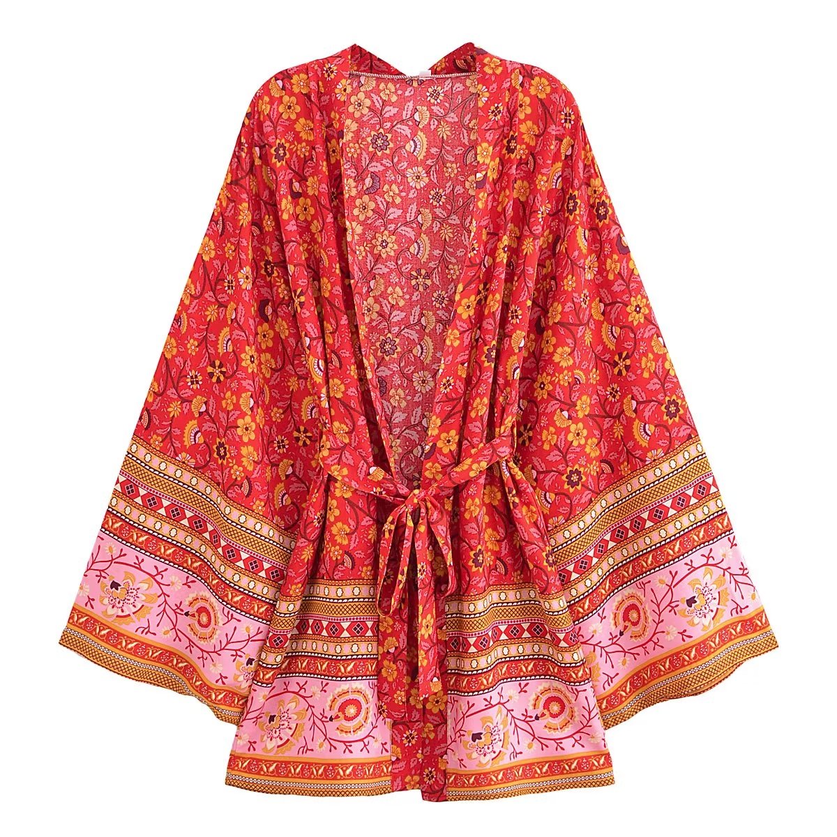 Kimono De Plage Stylé Court Rouge Chic