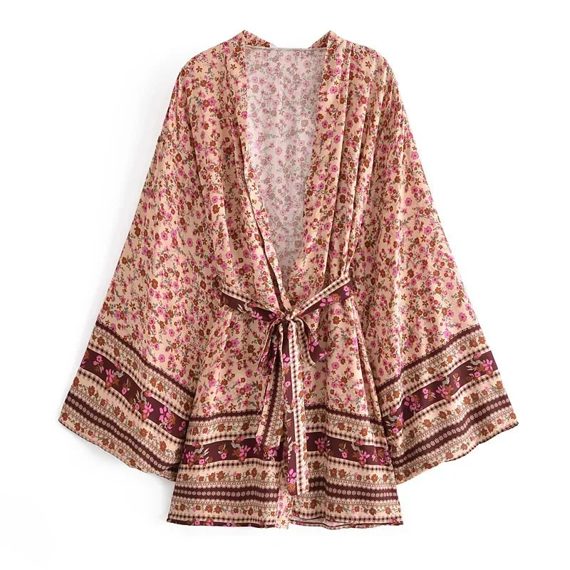 Kimono De Plage Style Boho À Fleurs léger