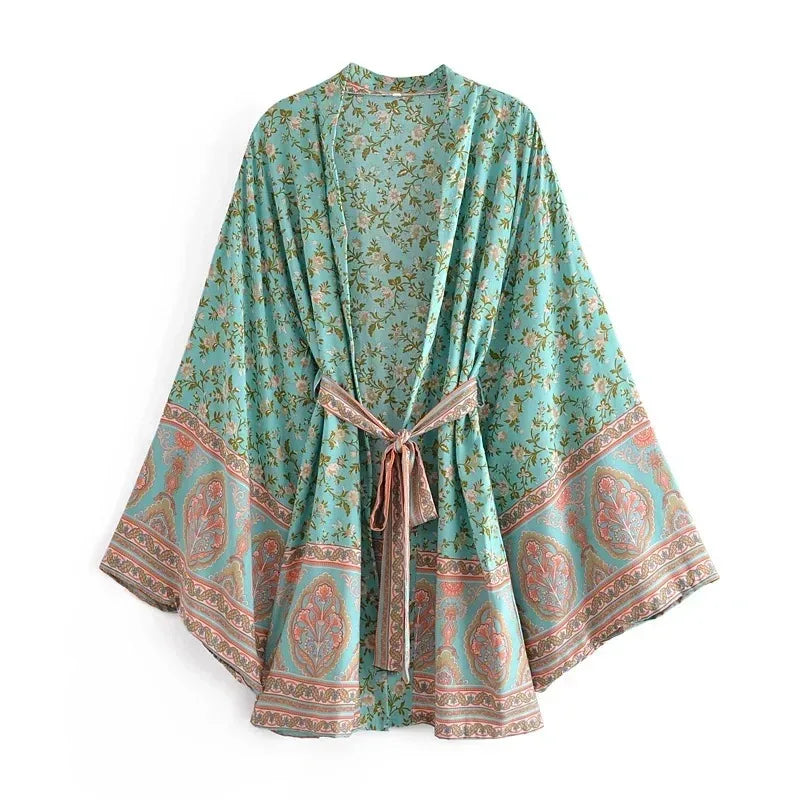 Kimono De Plage Vert Boho fluide