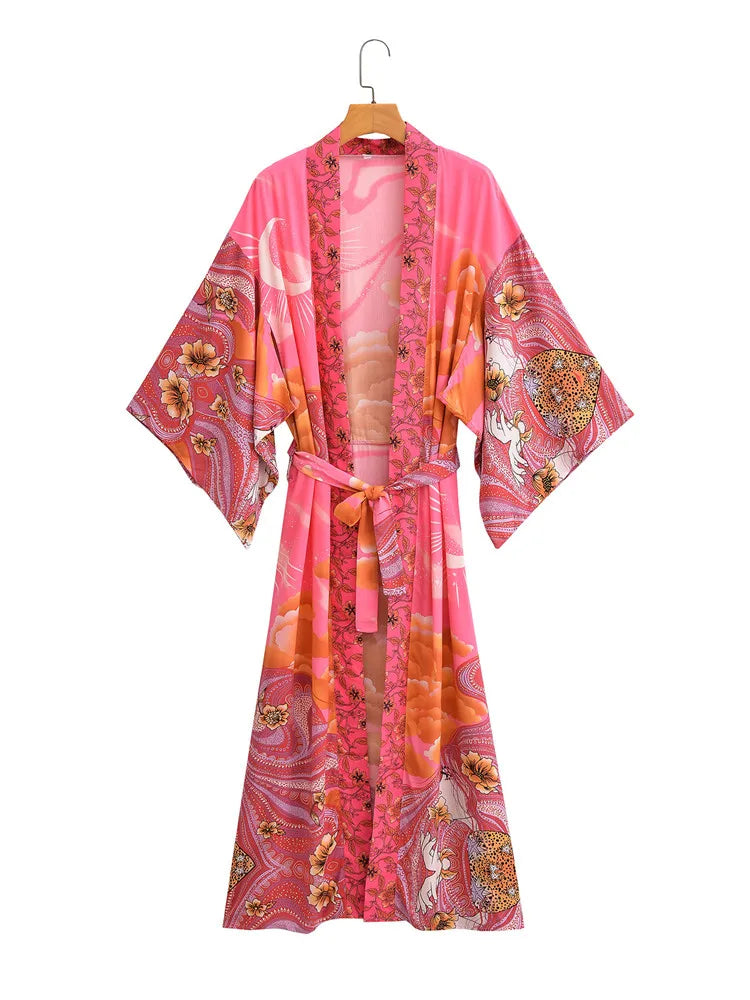 Kimono Fleuri Rose Élégant Devant