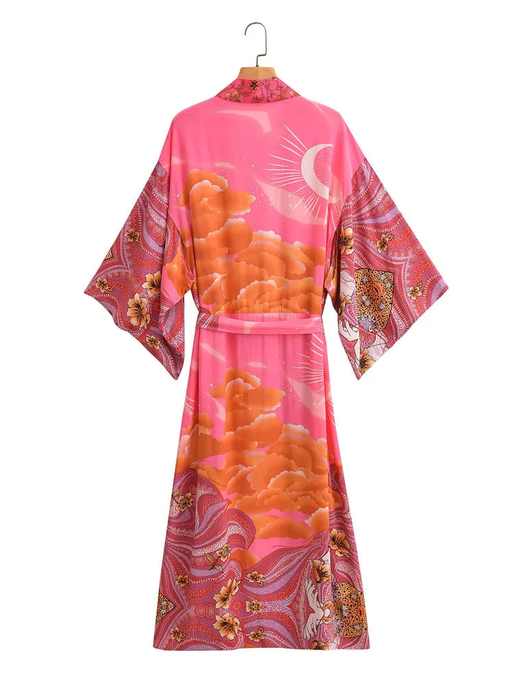 Kimono Fleuri Rose Élégant Dos