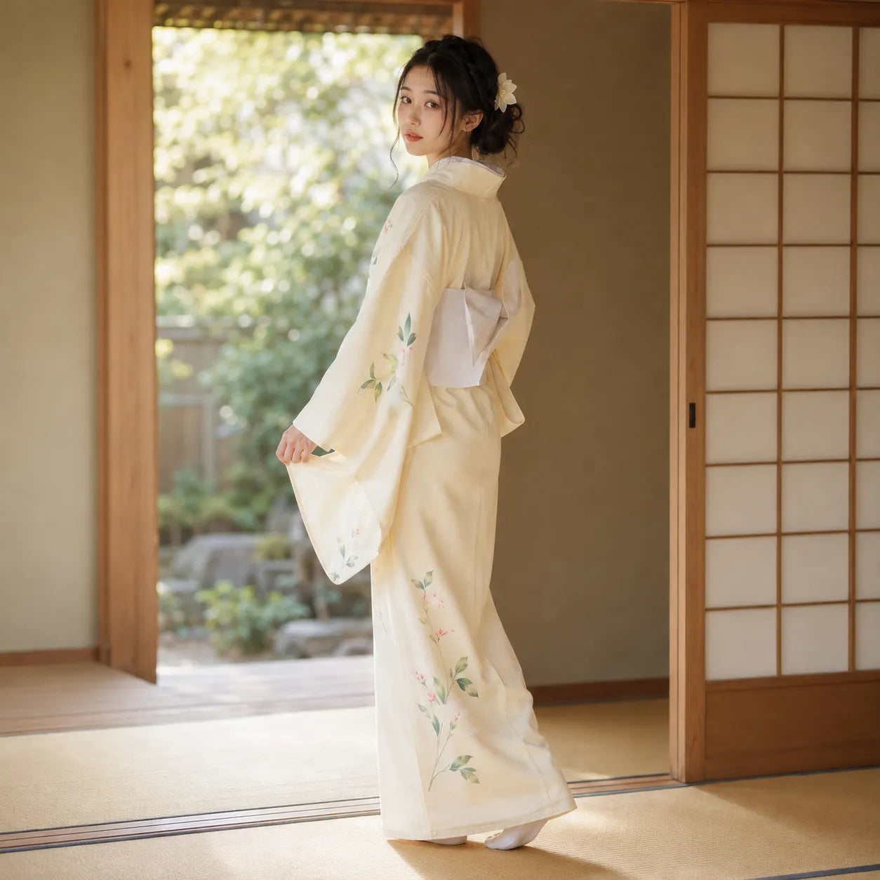 Kimono Japonais Femme Beige Design