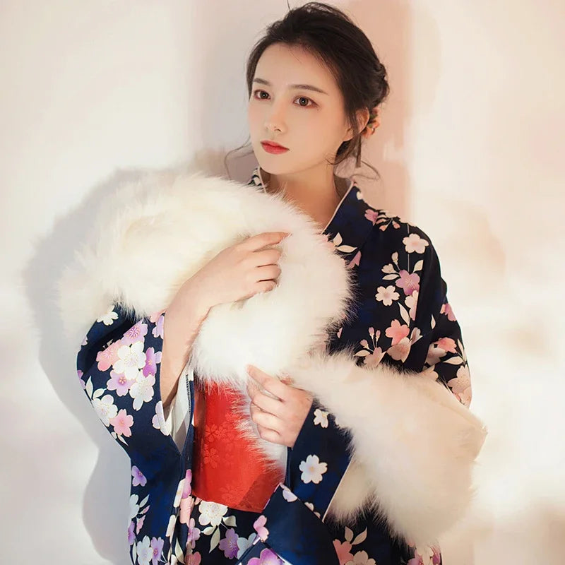 Kimono Japonais Femme Bleu Floral
