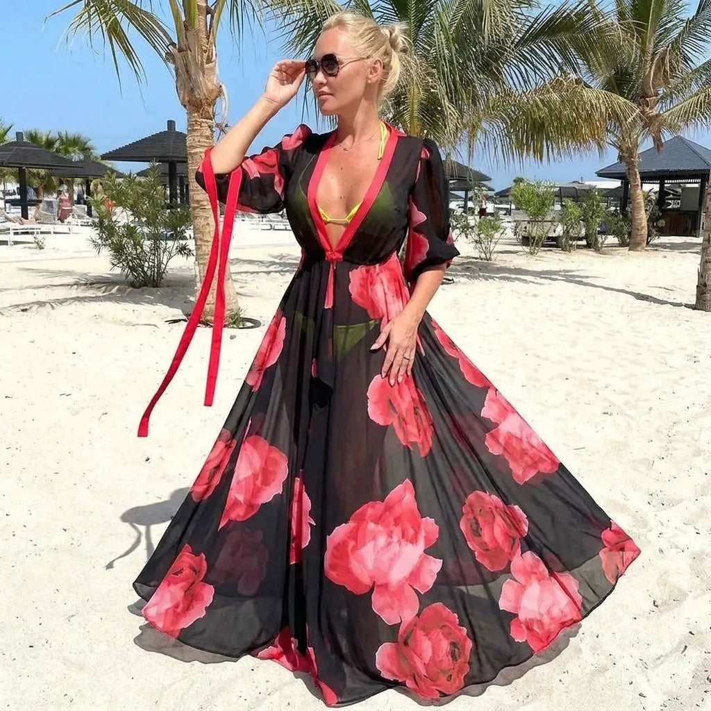Kimono Long Noir Transparent Léger
