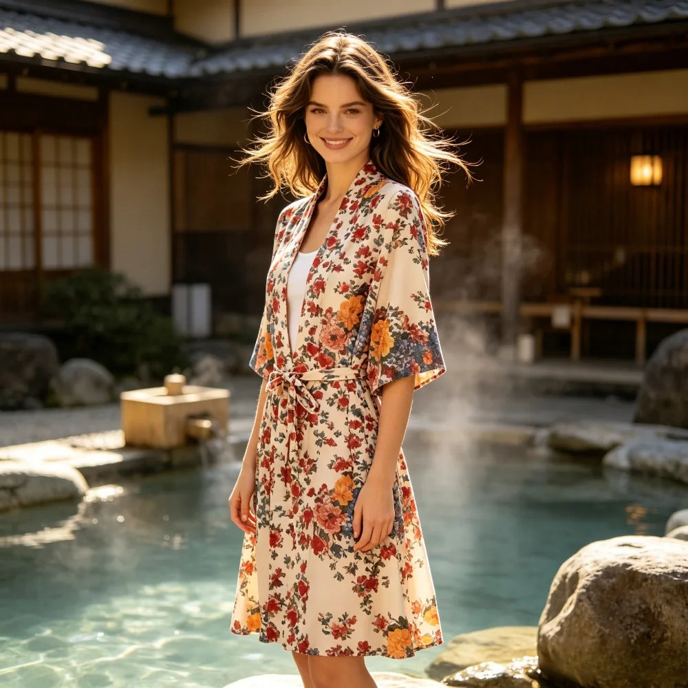 Kimono Mi-long Fleuri Chic