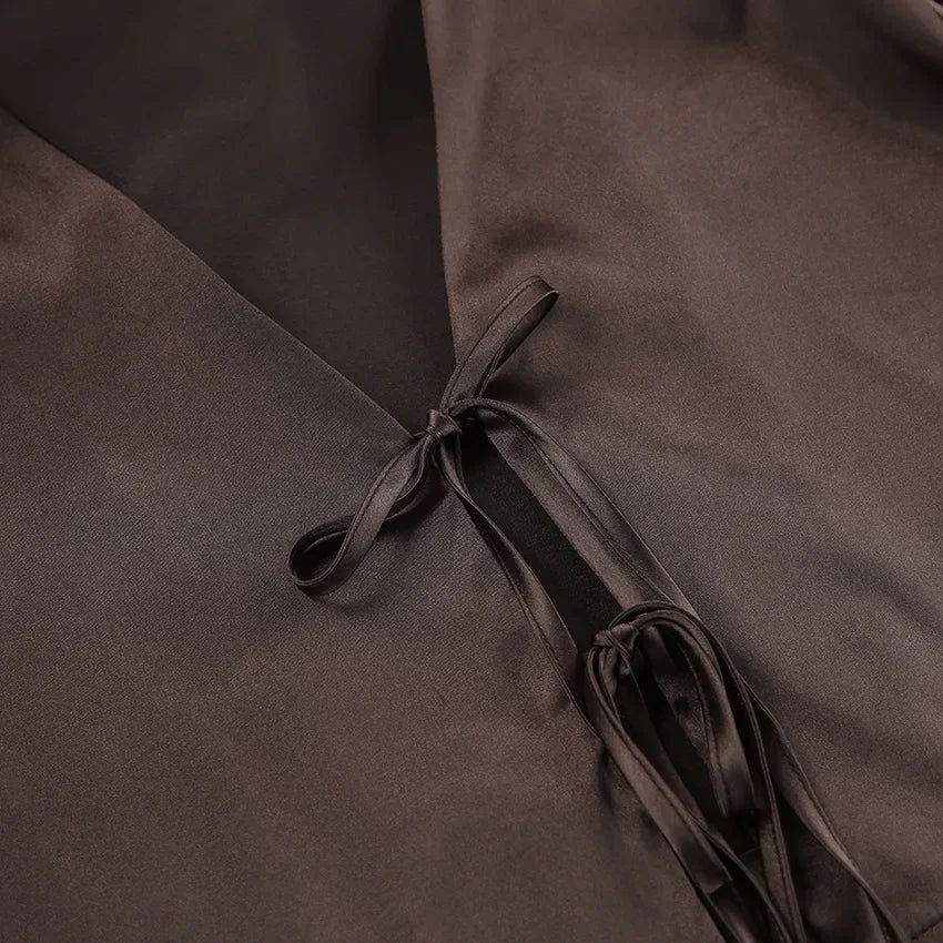 Kimono Pyjama Marron Satiné de bonne qualité
