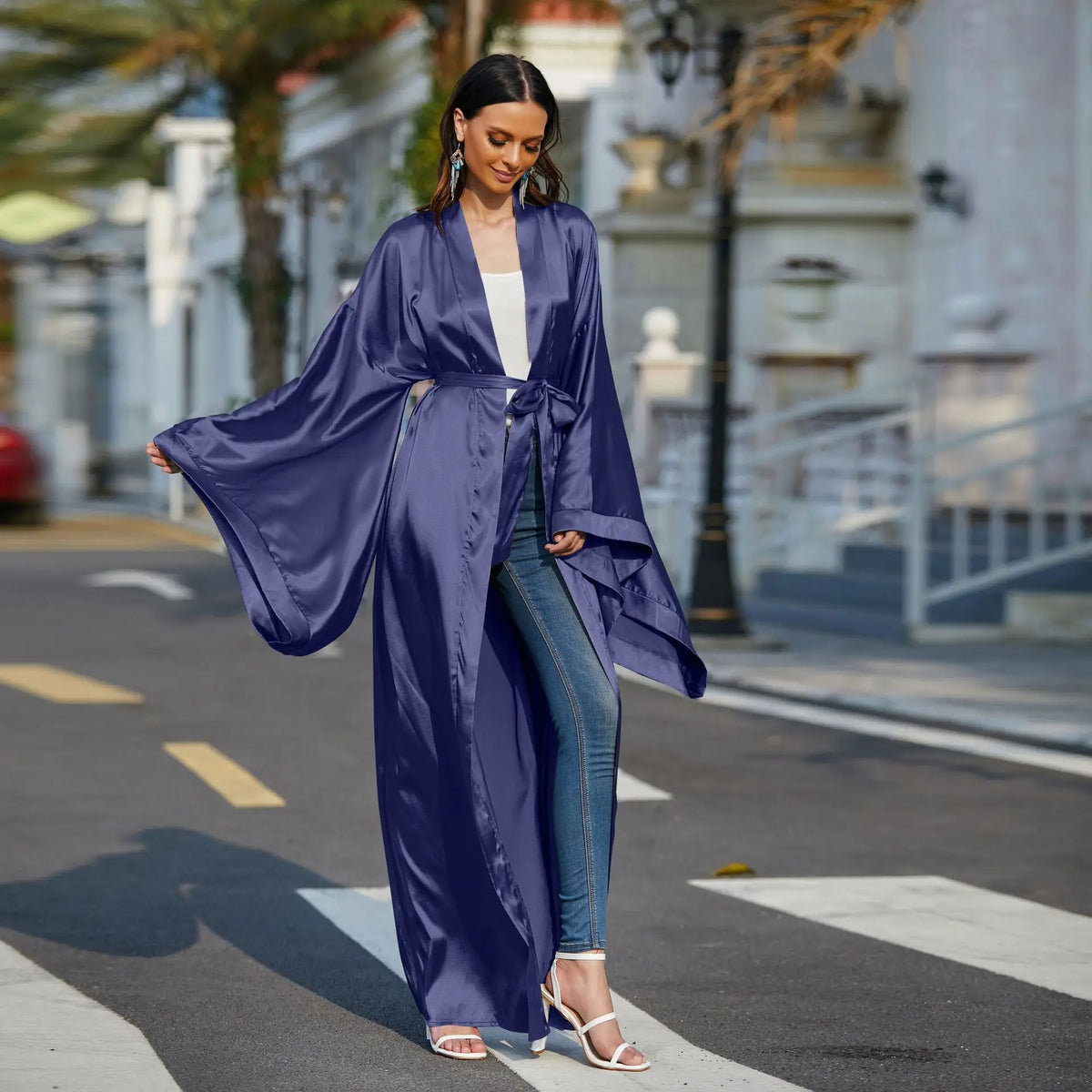 Kimono Satin Bleu