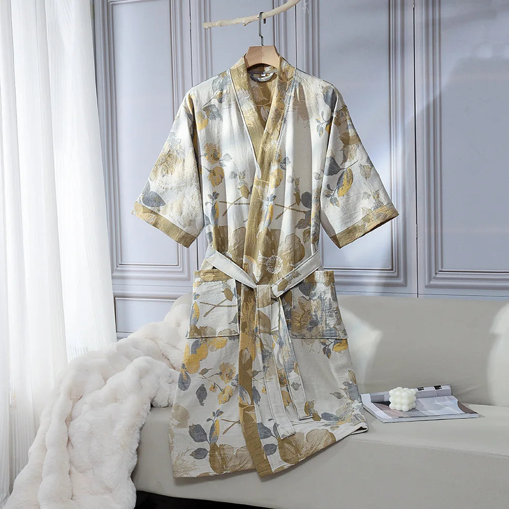 Kimono de Nuit à Fleurs d’Automne Moderne