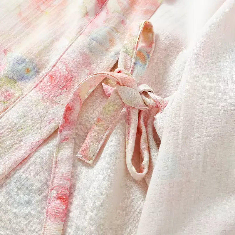 Kimono de Nuit à Motif Floral Ceinture