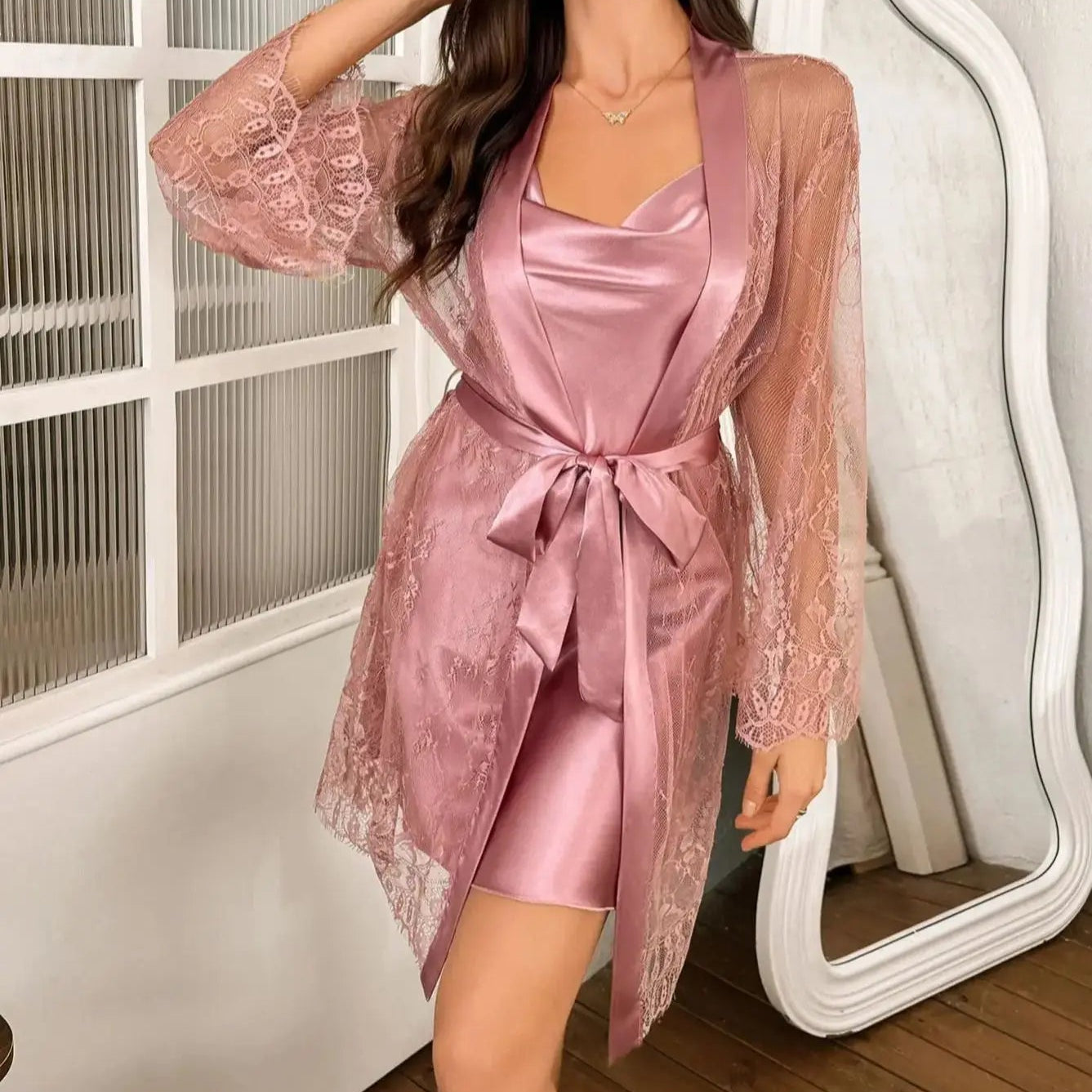 Kimono de Nuit Rose Dentelles Sexy Design