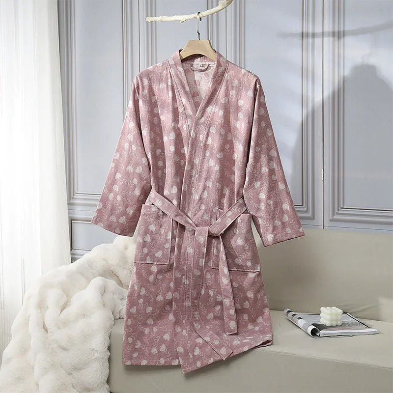 Kimono de Nuit imprimé Floral Rose