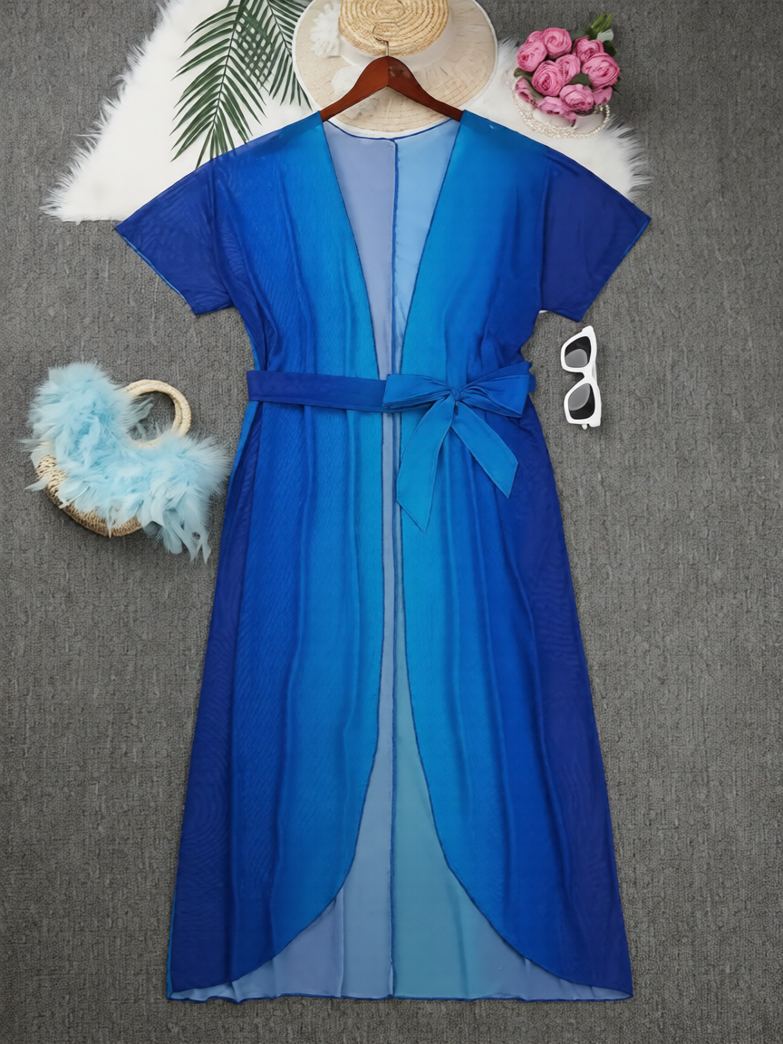 Kimono de Plage Bleu Dégradé long