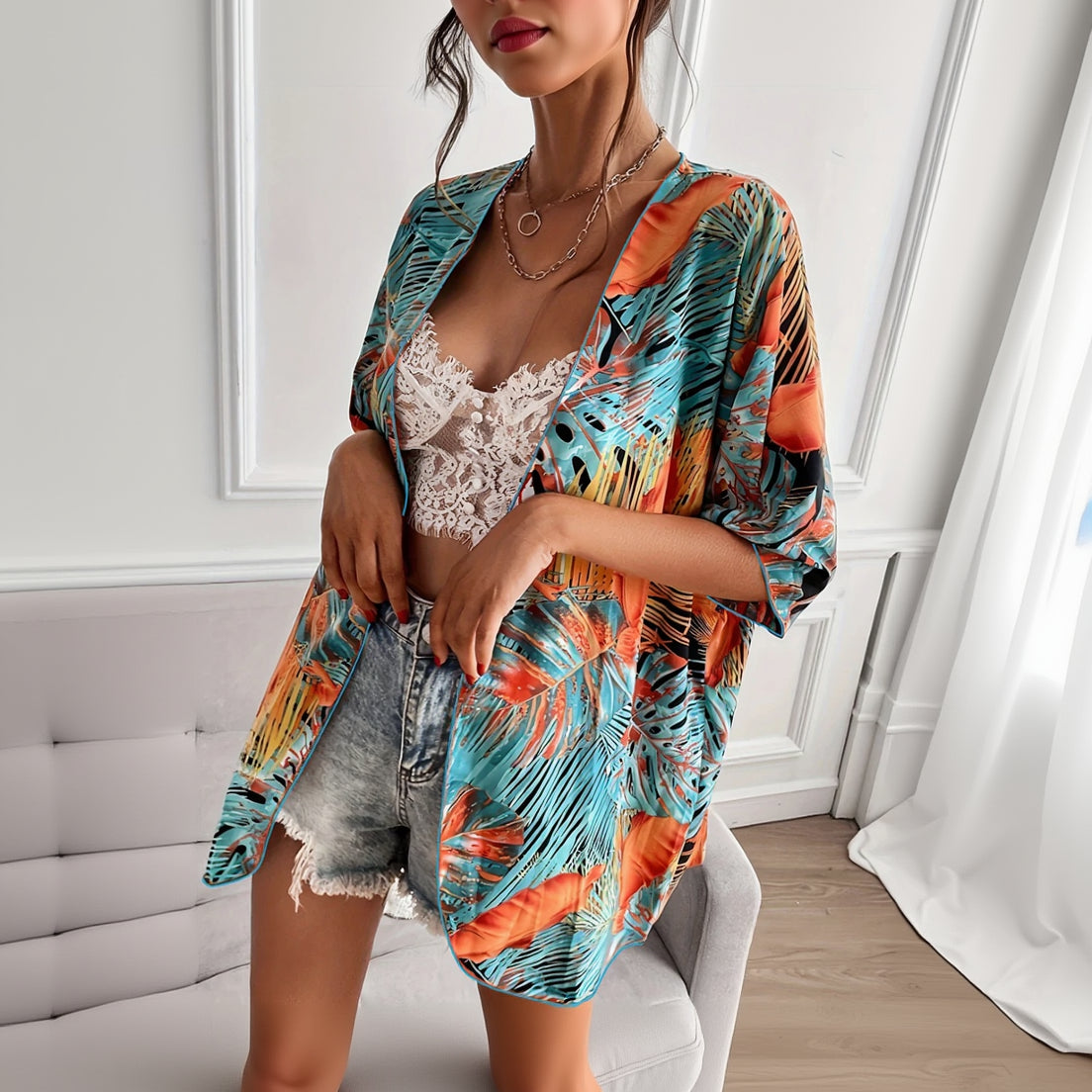 Kimono de Plage Bleu et Orange